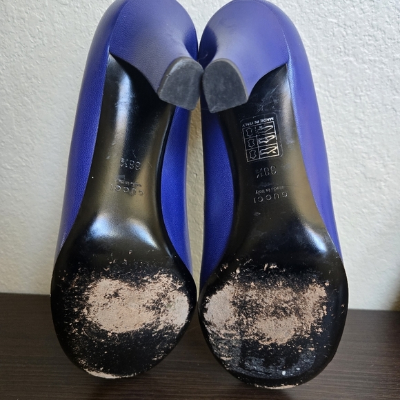 Gucci blue leather pumps 38.5 US 8.5 made in Italy 3.5" heel - Picture 8 of 11